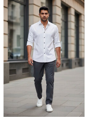 Men's SUITSHOP White Dress Shirt with Black Buttons 3XL